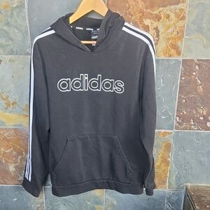 Adidas Men's Black Hoodie with White Stripes